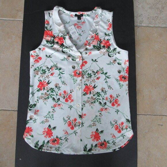 Ann Taylor Floral Sleeveless button down Blouse Shirt -Size XS, White Multicolor - Picture 3 of 13